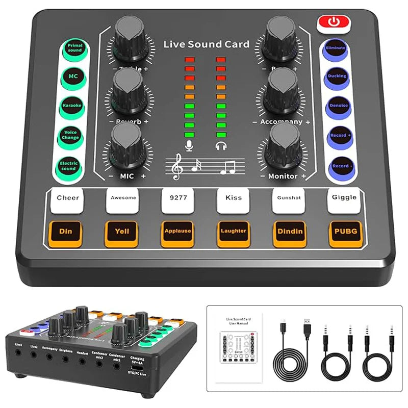 Mini Pro M8 Professional Microphone Sound Board Audio Mixer Wireless Dual Core DSP Noise Cancelling for Live Streaming DJ Mixing