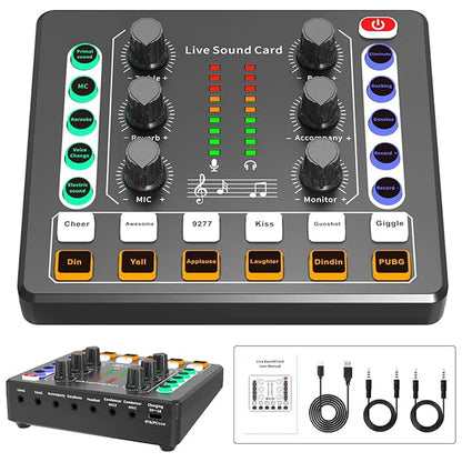 Mini Pro M8 Professional Microphone Sound Board Audio Mixer Wireless Dual Core DSP Noise Cancelling for Live Streaming DJ Mixing