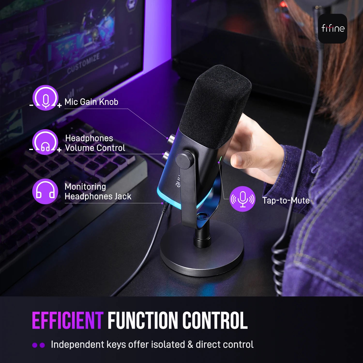 USB/XLR Dynamic Gaming Microphone – RGB, Mute & Monitor